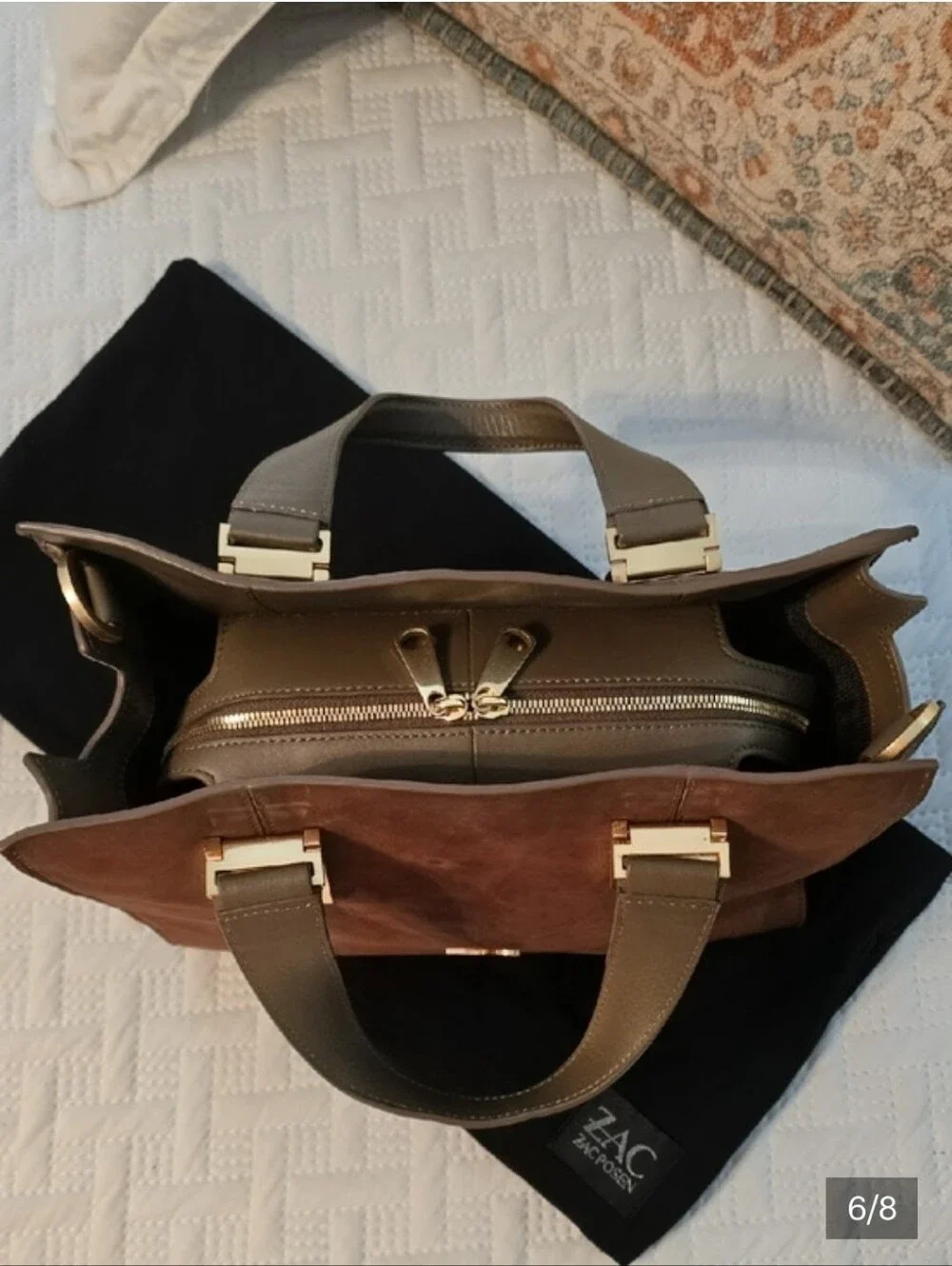 Zac Posen Chestnut Brown Suede Leather Top-Handle/Crossbody with Gold Hardware
